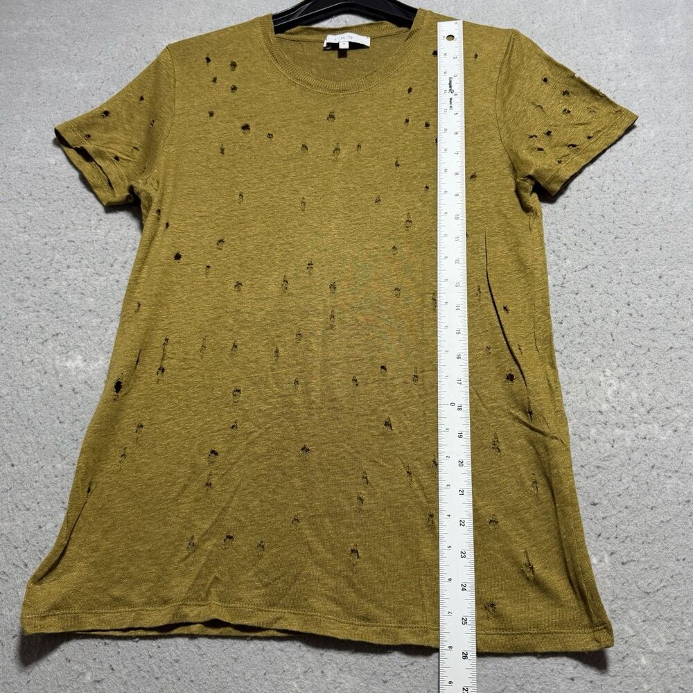 Iro Distressed Tee T-Shirt Women's Small Army Green Clay Linen Short Sleeve Top - Picture 6 of 10